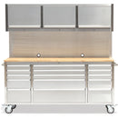 Tool Cabinet | Professional Stainless Steel Rolling Tool Cabinet 15 drawers 3 Upper Cupboards 1968x500x1825mm | Adexa 722038AP