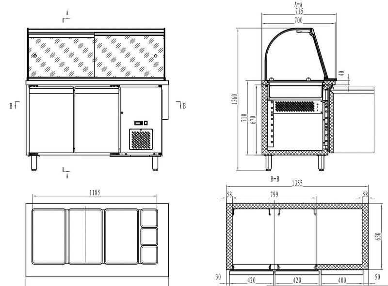 Combisteel 700 REFRIGERATED COUNTER WITH GLASS COVER