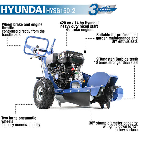 Hyundai 14hp Petrol Stump Grinder Heavy Duty 420cc 4-Stroke Engine | HYSG150-2