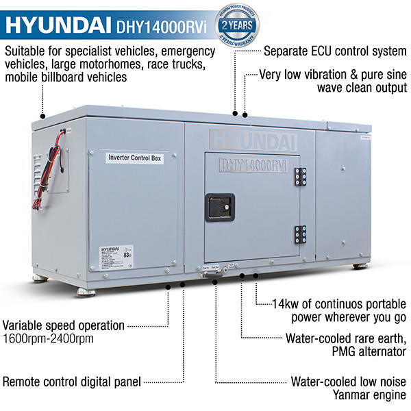 RV Motorhome Generator Hyundai 14kW Vehicle RV Diesel Generator | DHY14000RVi