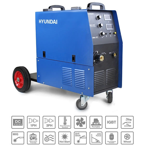 Hyundai 200 Amp MIG Welder, 230V Single Phase, Pro series | HYMIG-200I