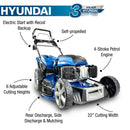 Hyundai 22”/56cm 196cc 4-in-1 Electric-Start Self-Propelled Petrol Lawnmower | HYM560SPE