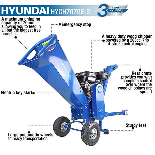 Hyundai 7hp 212cc Electric Start Wood Chipper | HYCH7070E-2