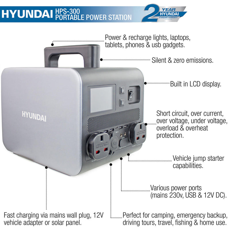 Hyundai HPS-300 Portable Power Station & Protective Carry/Shoulder Bag